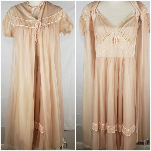 VINTAGE Gotham Gold Stripe Peignoir Gown & Robe - Picture 1 of 16